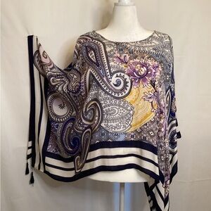 Chico's Multicolor Paisley Floral Top in Navy, Lavender & Mustard